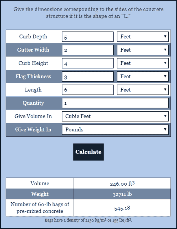 Concrete Curb Calculator Construction Calculator