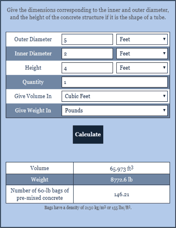 Concrete Tube Calculator Construction Calculator