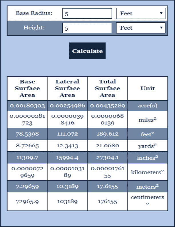 Cone Volume Calculator