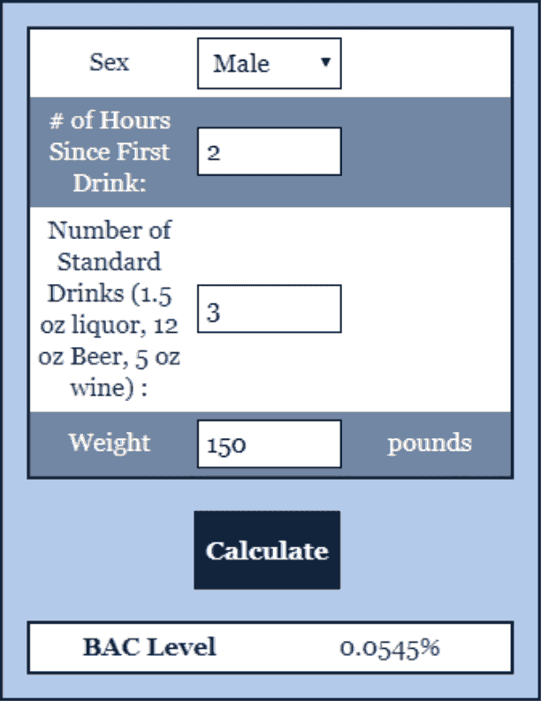 BAC Calculator Online Calculator